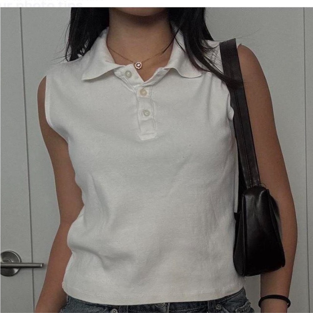 Brandy Melville Cream Sleeveless Polo Top